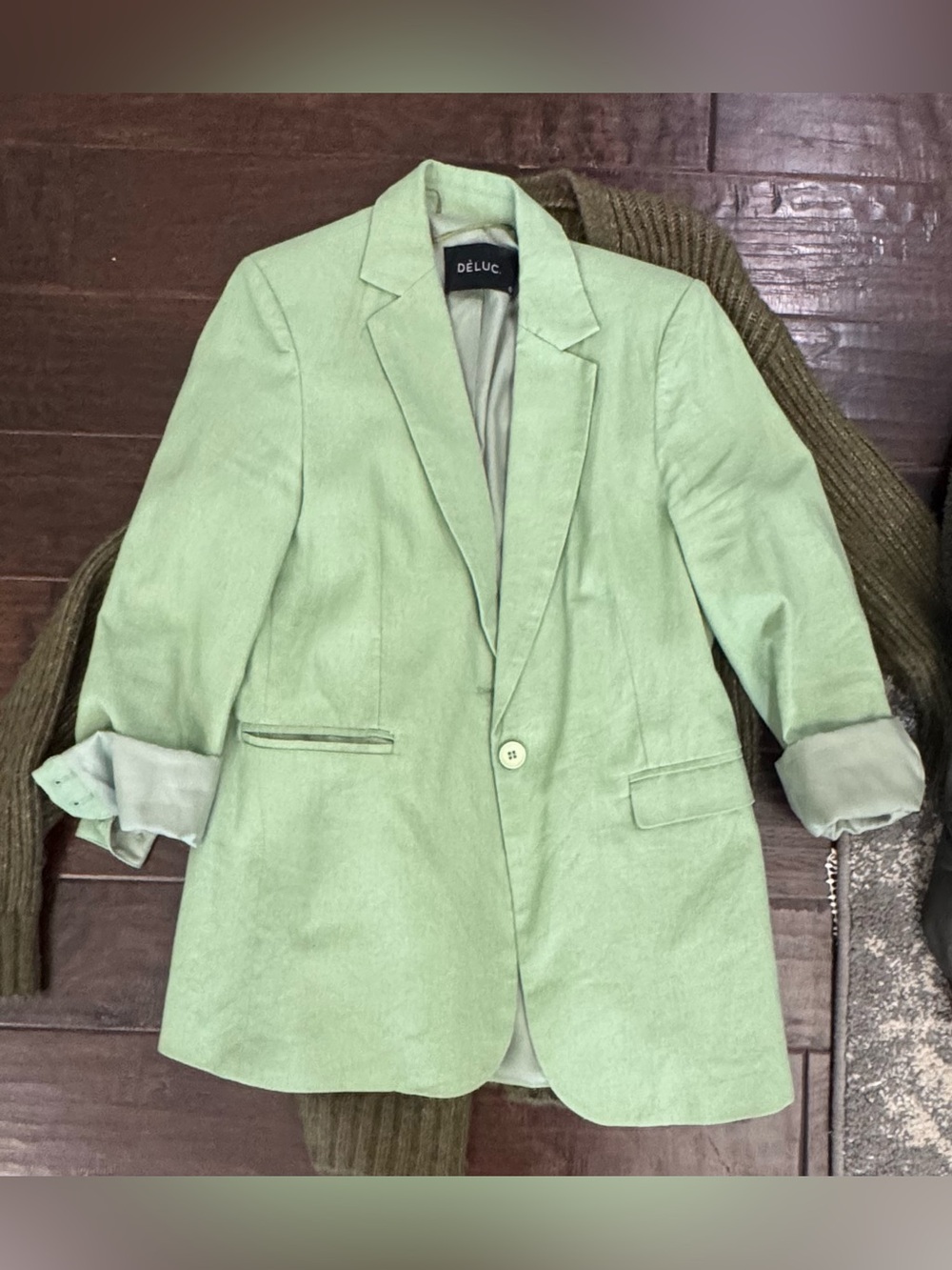DELUÇ Light Green Linen Blend Blazer